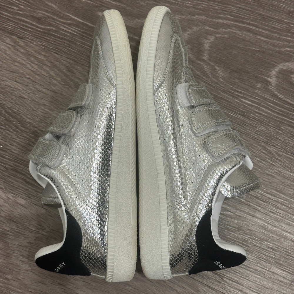 Isabel Marant Beth Metallic Silver Lizard Embossed Goat Leather Sneaker 7 Luxury - Picture 6 of 8